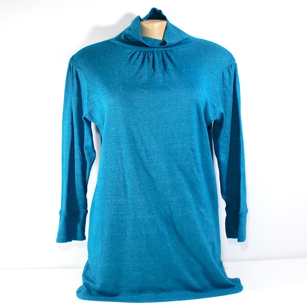 Michael Stars Turtle Neck Shimmery Blue Top - OS